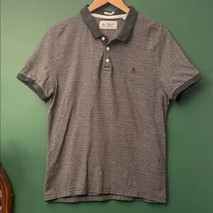 Original Penguin Mens L Heritage Slim Fit Charcoal & Black Polo Shirt Retro